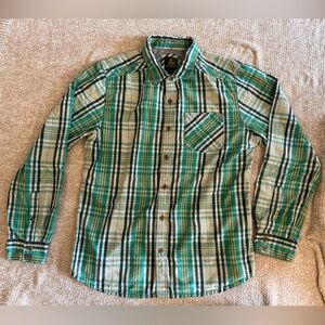 Prana Men’s Green & Blue Plaid Button Up Long Sleeve Collared Shirt - Size Large